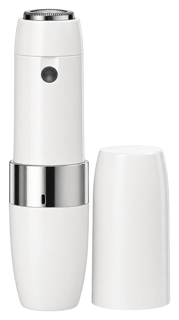 VIFERA Mini Hair Remover, a lipstick-size facial hair remover, with its cap beside it