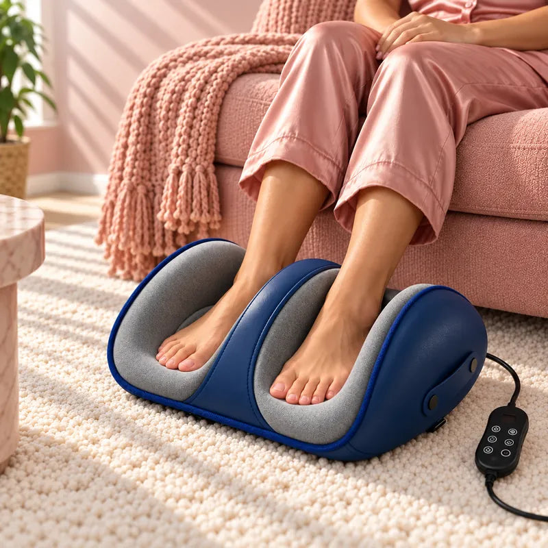 Resting both feet inside the shiatsu foot massager