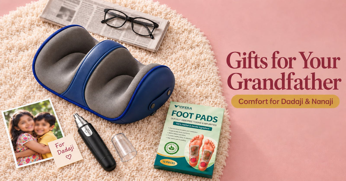 The VIFERA foot massager, a nose trimmer and foot patches as gifts for grandfather