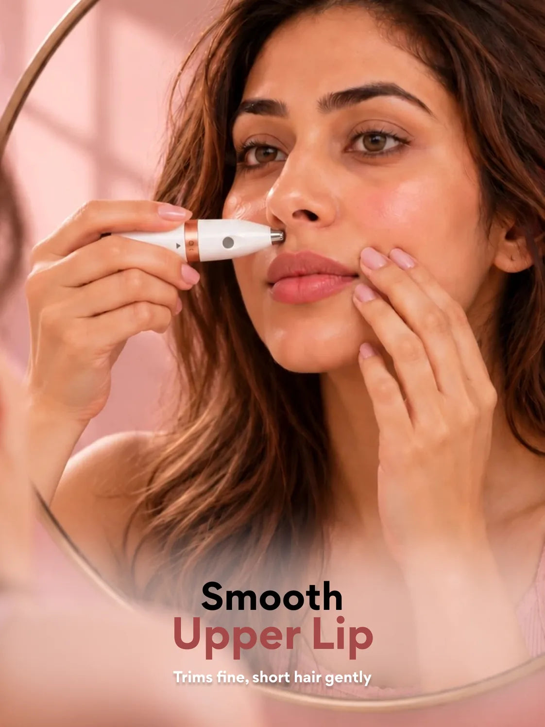 Trimming the upper lip with the grooming pen