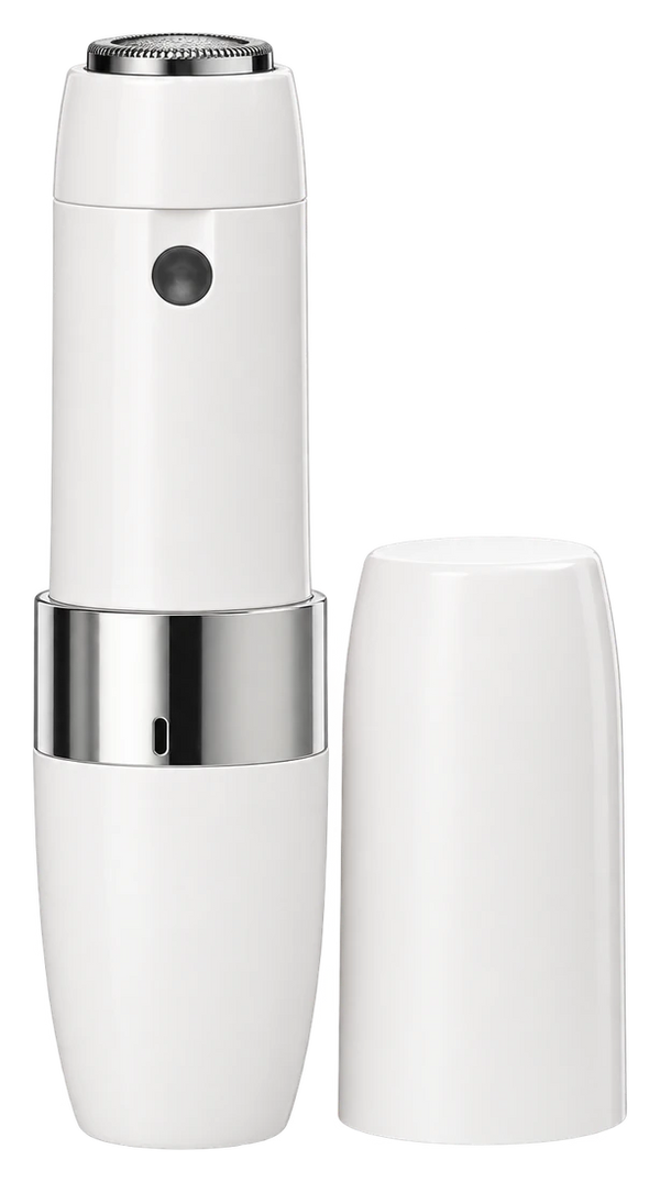 VIFERA Mini Hair Remover, a lipstick-size facial hair remover, with its cap beside it