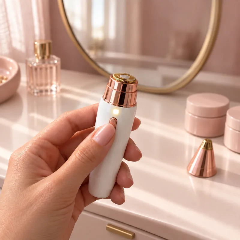 Sliding the 2-in-1 trimmer's switch up with a thumb, its light on