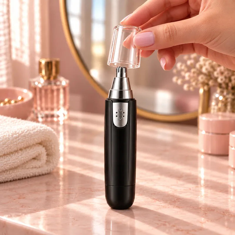 Putting the clear cap back on the nose, ear and brow trimmer